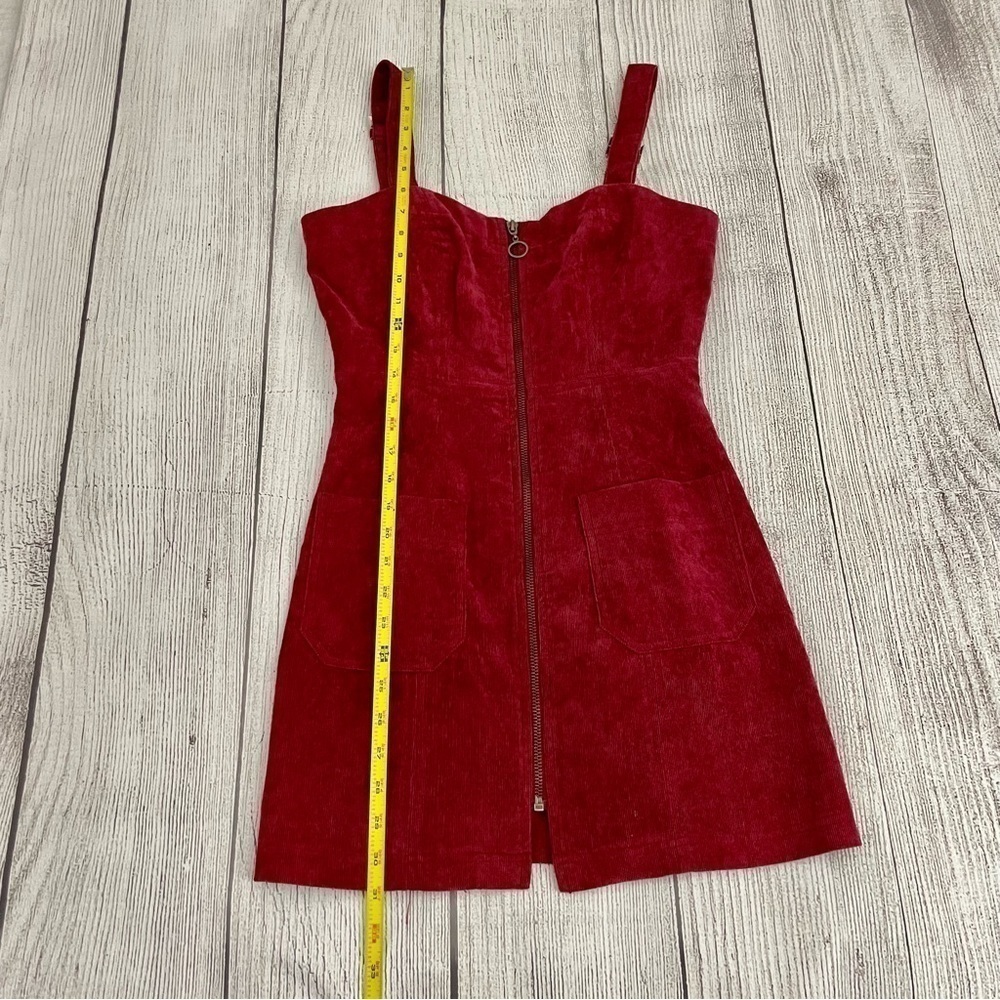 COTTON CANDY LA Women’s Red Corduroy Dress Full Front Zipper W/ Pockets Sz Small - Picture 3 of 10